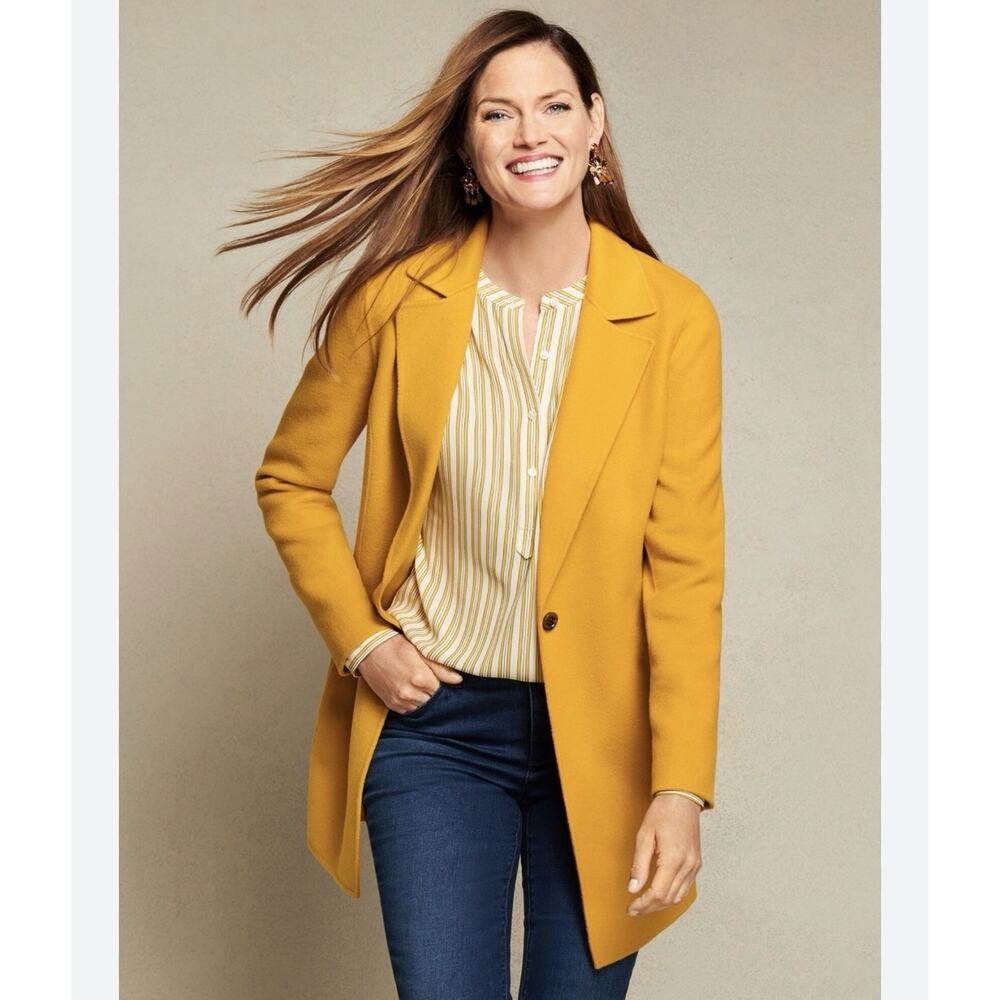 Talbots Wool Jacket Womens Size 16 Marigold Yellow Spring Double Face Blazer